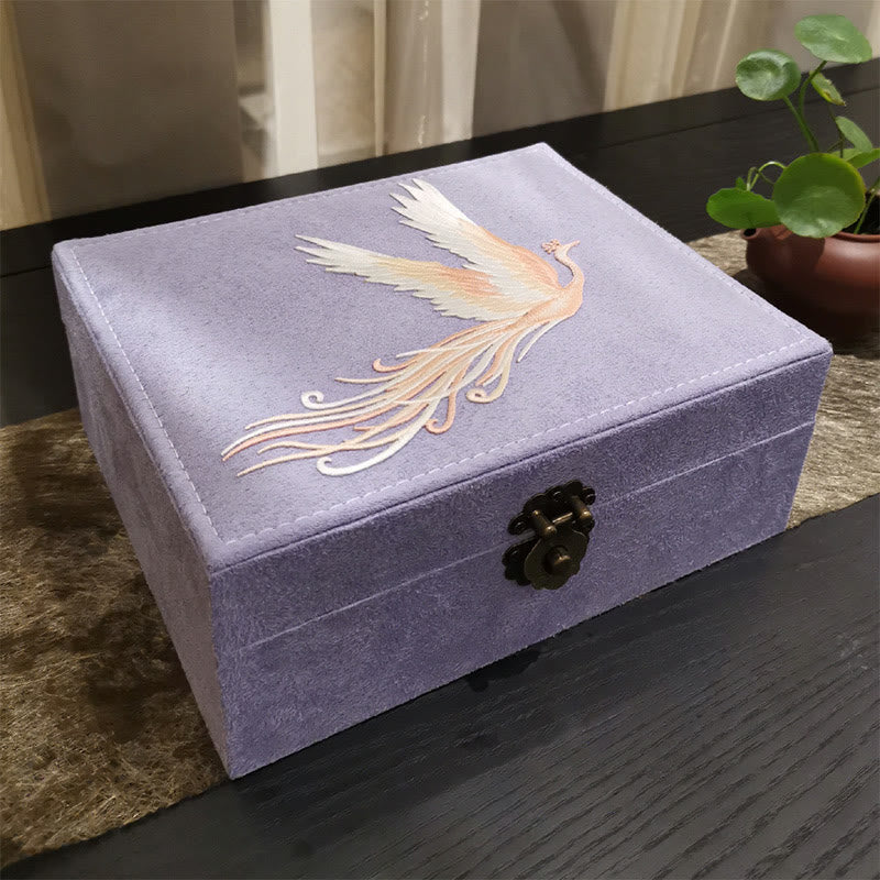 Nimara Ritual Purple Phoenix Jewelry Box Organizer Two-Layer Jewelry Storage Box Flannel Box