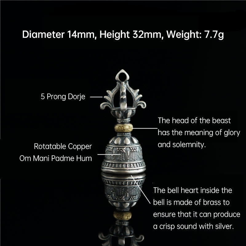 Nimara Ritual Tibet 925 Sterling Silver Om Mani Padme Hum Dorje Bell Vajra Engraved Enlightenment Pendant Hanging Decoration