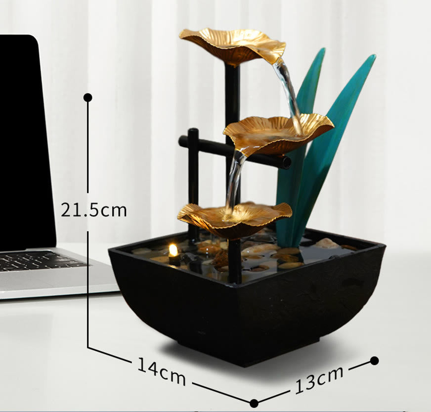 Nimara Ritual Three Layers Waterfall Fountain Tabletop Lotus Ornaments With River Rocks Desktop Decoration