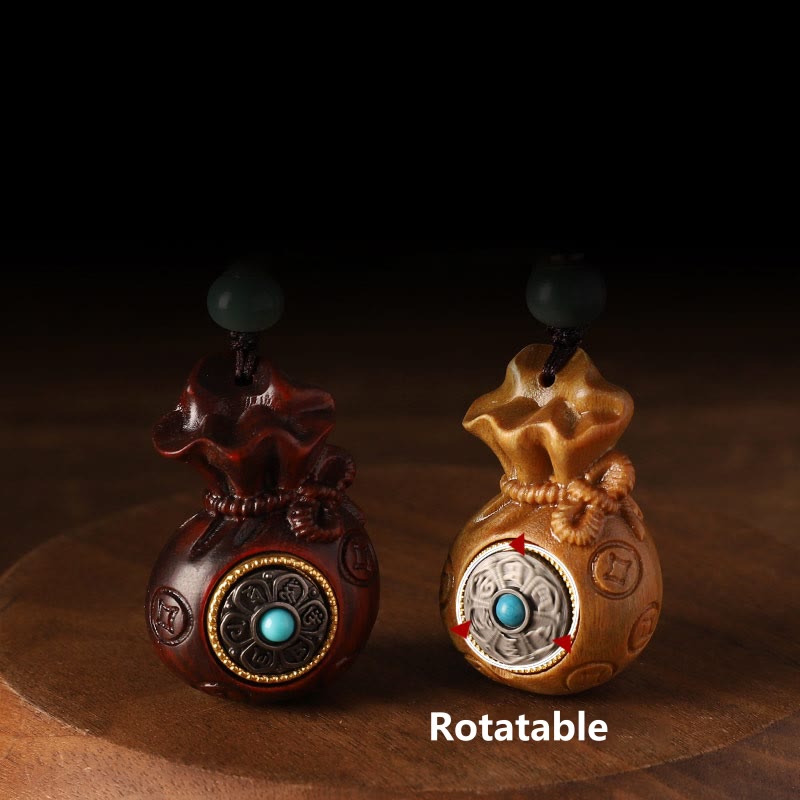Absorb Negative Energy Small Leaf Red Sandalwood Money Bag Om Mani Padme Hum Rotatable Protection Hanging Decoration