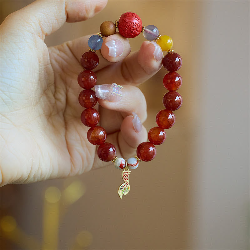 Nimara Ritual Natural Red Agate Peace Talisman Fu Character Dragon Tail Confidence Charm Bracelet
