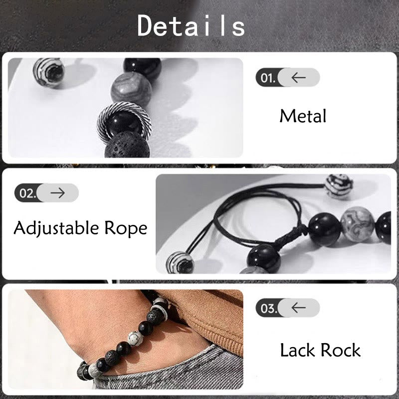 Nimara Ritual Vintage Lava Rock Black Obsidian Picasso Jasper Beads Support Rope Bracelet