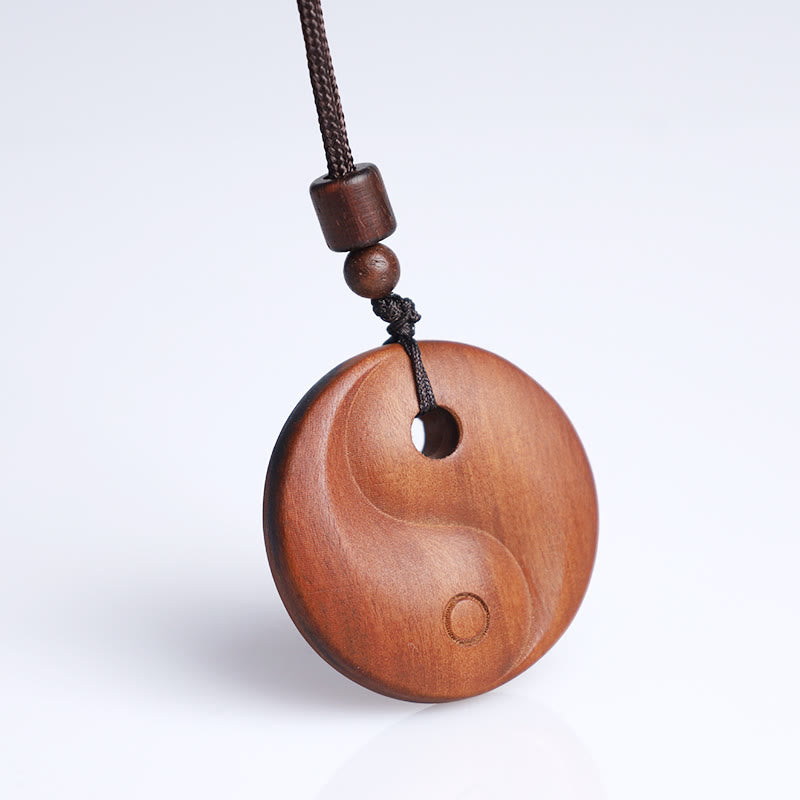 Nimara Ritual Lightning Struck Jujube Wood Yin Yang Luck Protection Necklace Pendant