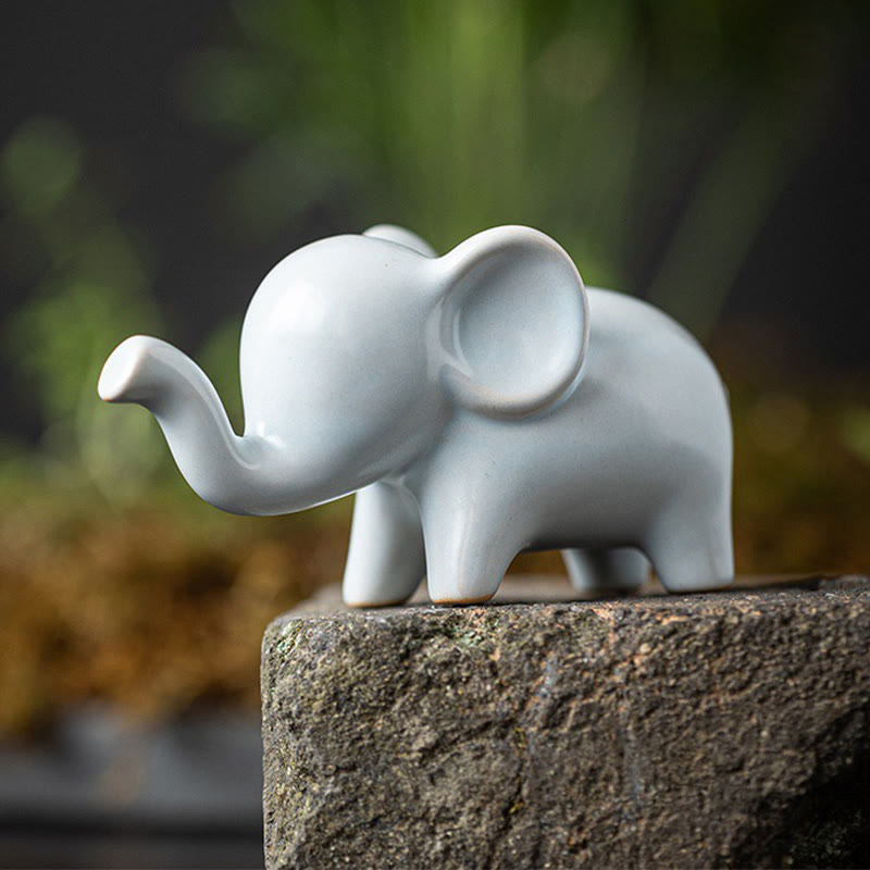 Nimara Ritual Small Ceramic Elephant Home Tea Pet Figurine Desk Decoration