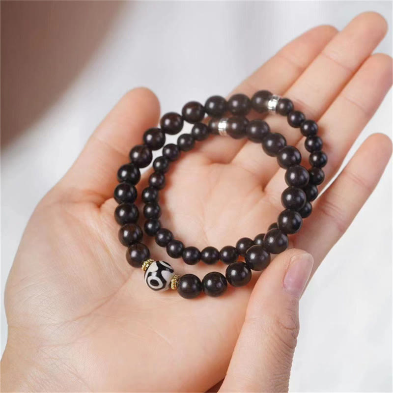 Nimara Ritual Tibet Ebony Wood Dzi Bead Balance Double Wrap Bracelet