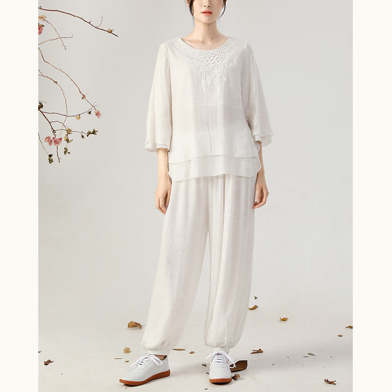 Nimara Ritual 2Pcs Long Sleeve Frog-Button Meditation Prayer Zen Practice Tai Chi Uniform Clothing Women's Set