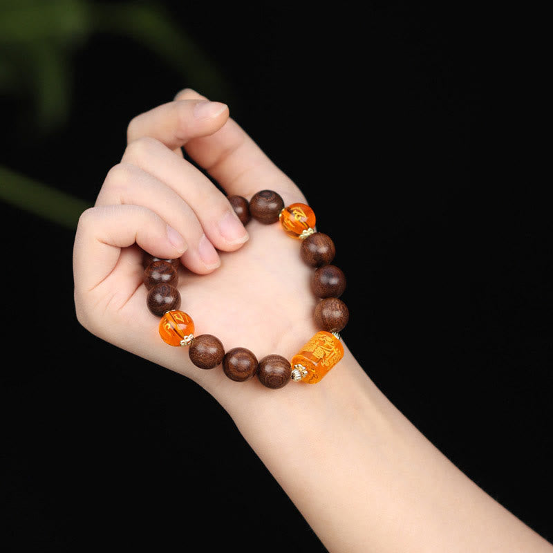 Nimara Ritual Natural Phoebe Zhennan Wood Om Mani Padme Hum God Of Wealth Crystal Protection Bracelet