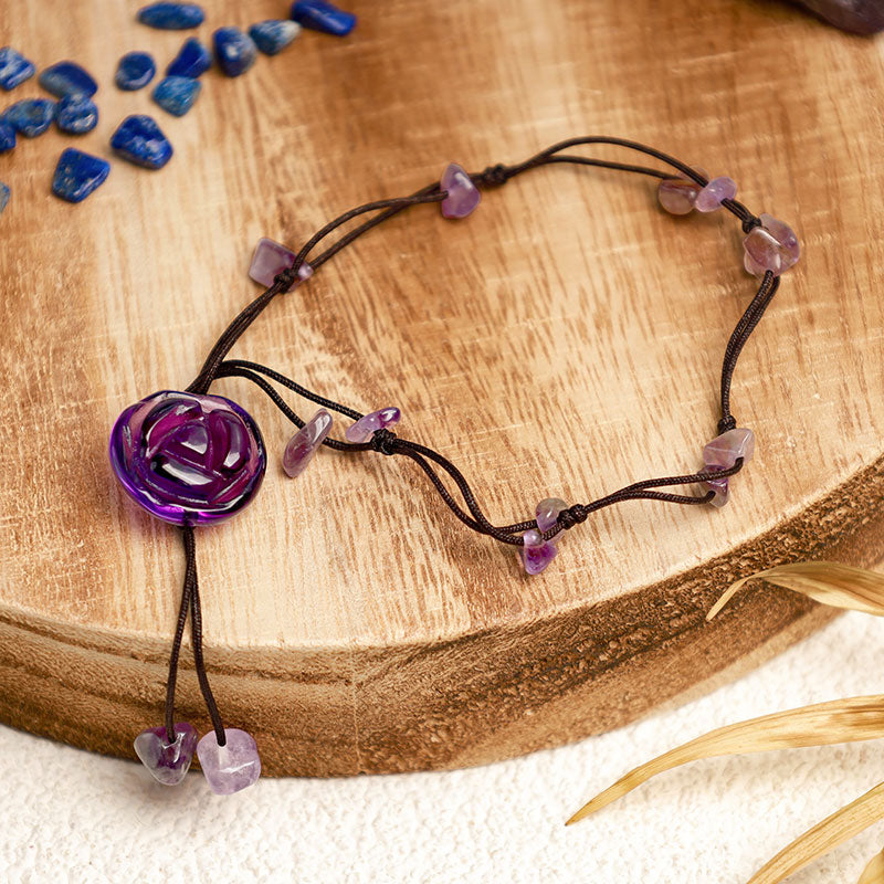 Nimara Ritual Amethyst Pink Crystal Green Aventurine Rose Inner Peace Healing Anklet