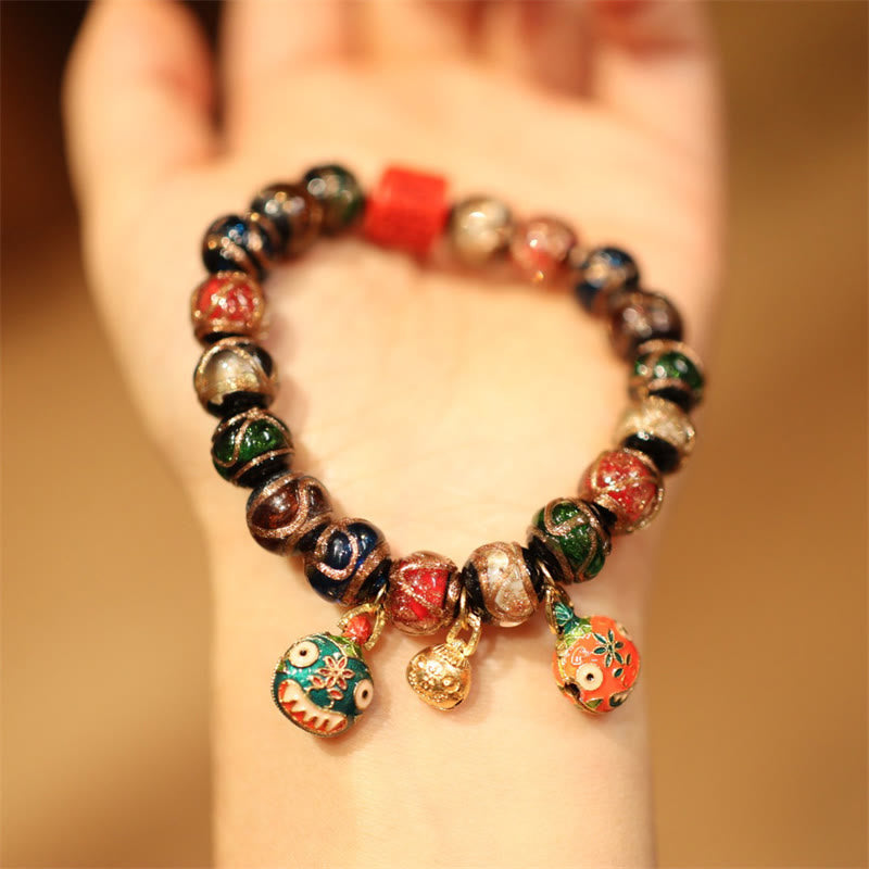 Nimara Ritual Tibetan Gold Swallowing Beast Family Five God Of Wealth Thangka Fortune Bead Bracelet