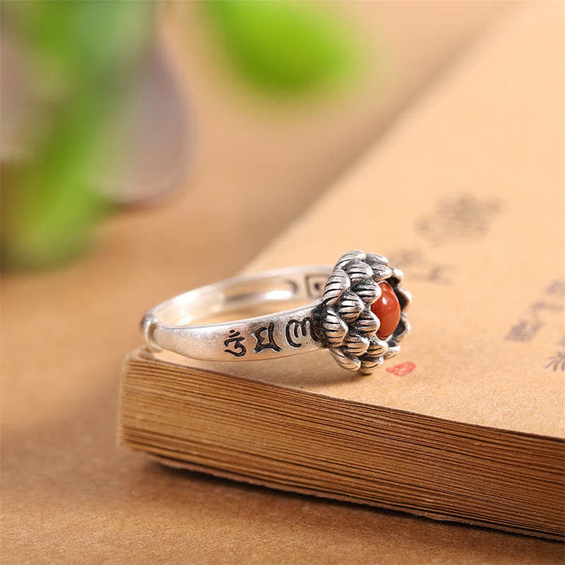 Nimara Ritual925 Sterling Silver Lotus Red Agate Confidence Blessing Ring