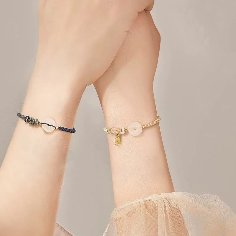 Nimara Ritual Handmade White Agate Peace Buckle Luck Happiness Protection Weave String Bracelet