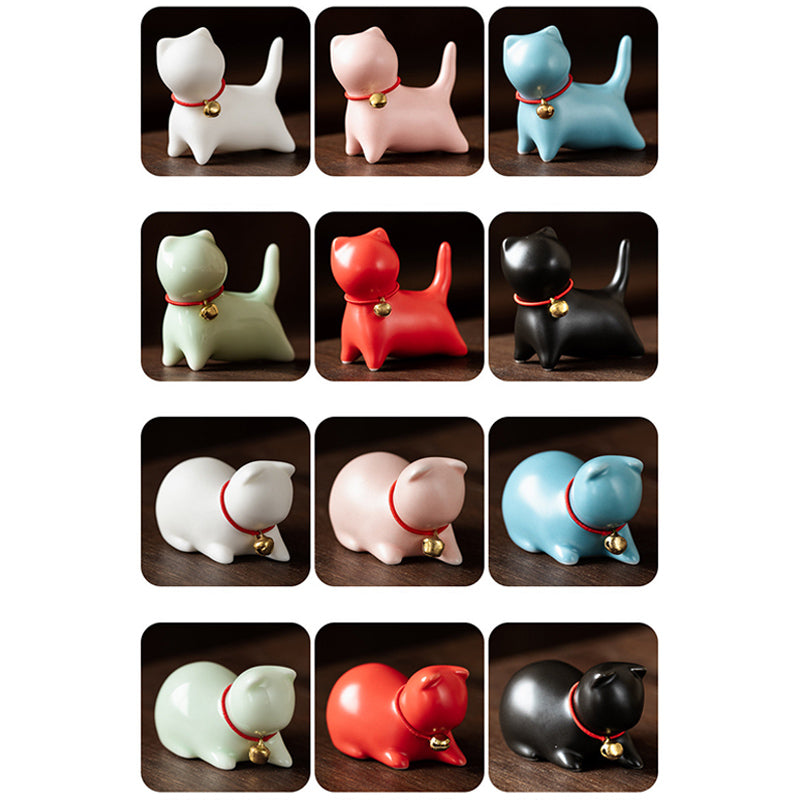 Nimara Ritual Mini Small Cute Cat Tea Pet Ceramic Home Desk Figurine Decoration