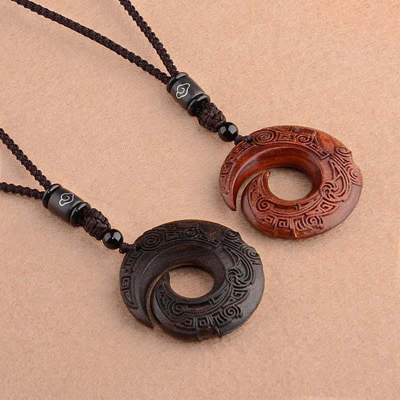 Nimara Ritual Small Leaf Red Sandalwood Ebony Wood One's Luck Improves Design Patern Protection Necklace Pendant