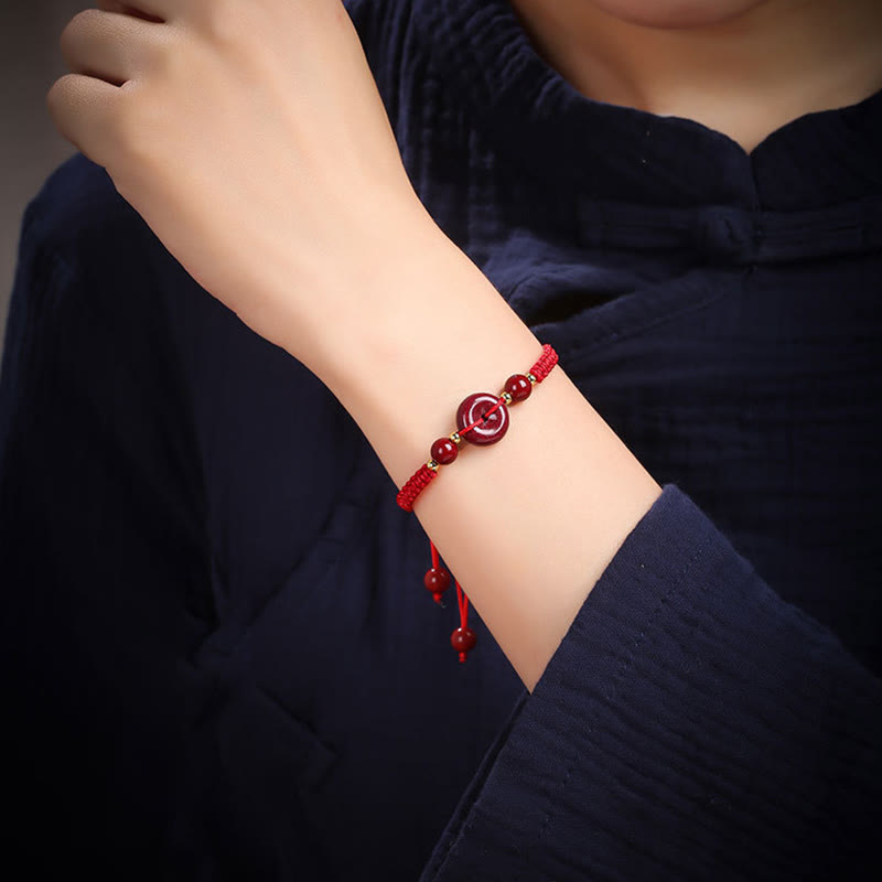 Nimara Ritual Natural Cinnabar Peace Buckle Blessing String Bracelet