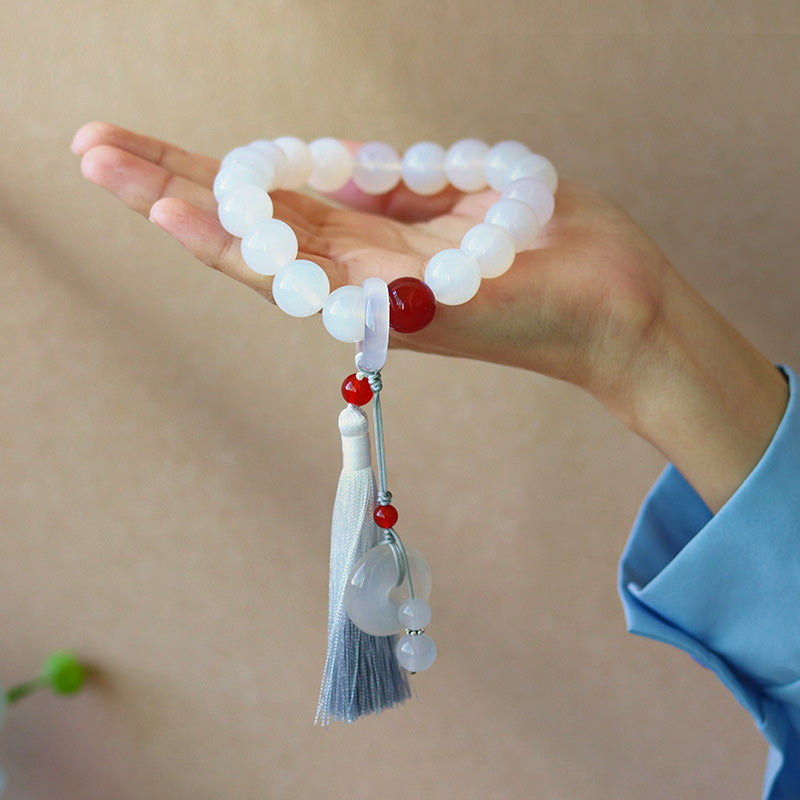 Nimara Ritual White Agate Red Agate Luck Wrist Mala Tassels Pocket Mala Car Decoration