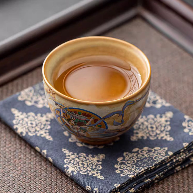 Nimara Ritual Dunhuang Flying Apsaras Ceramic Gaiwan Sancai Teacup Kung Fu Tea Cup With Lid