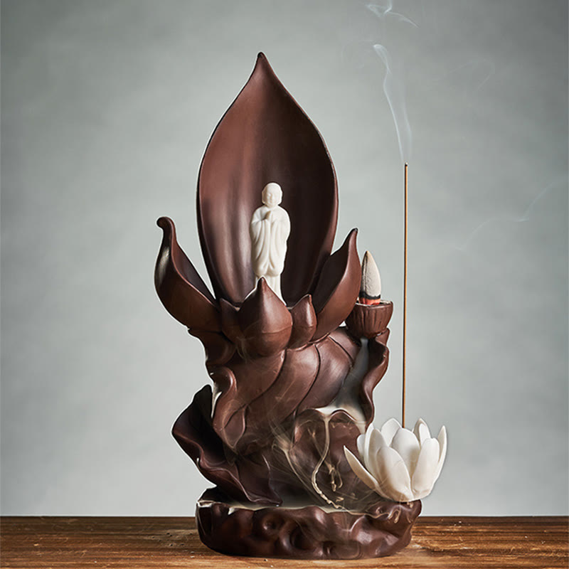 Nimara Ritual Lotus Buddha Avalokitesvara Enlightenment Purple Clay Incense Burner Decoration
