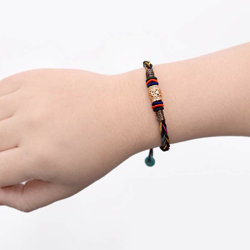 Nimara Ritual Tibetan Handmade Eight Thread Knot Copper Coin Luck Weave String Bracelet