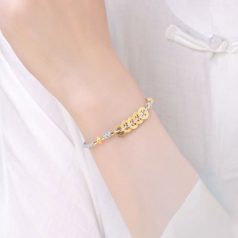Nimara Ritual Copper Coin Fortune Tree Pearl Luck Blue Rope Braided Bracelet
