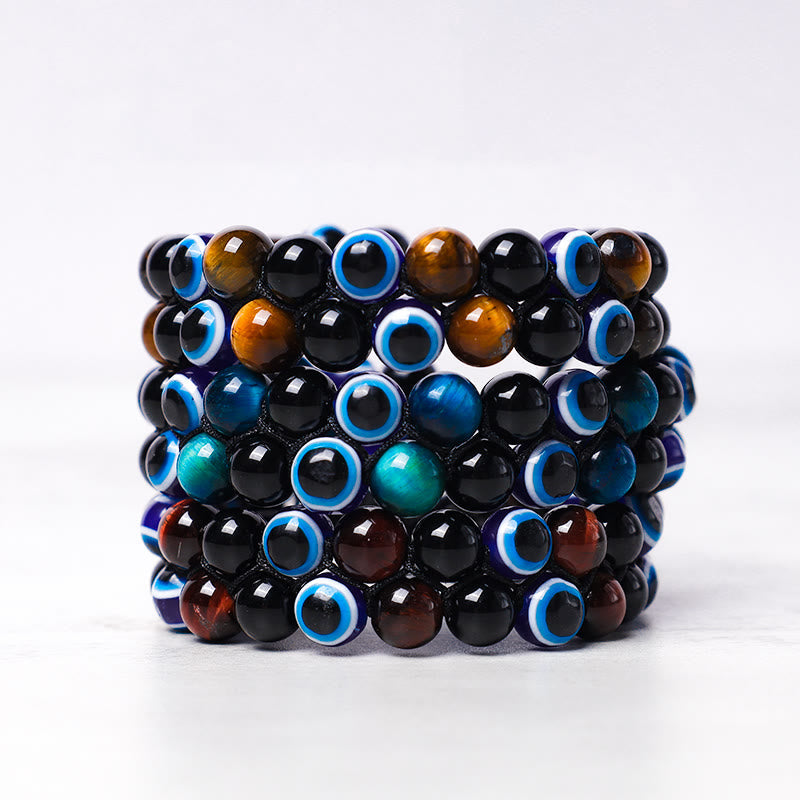 Nimara Ritual Evil Eye Hematite Tiger Eye Protection Beaded Bracelet