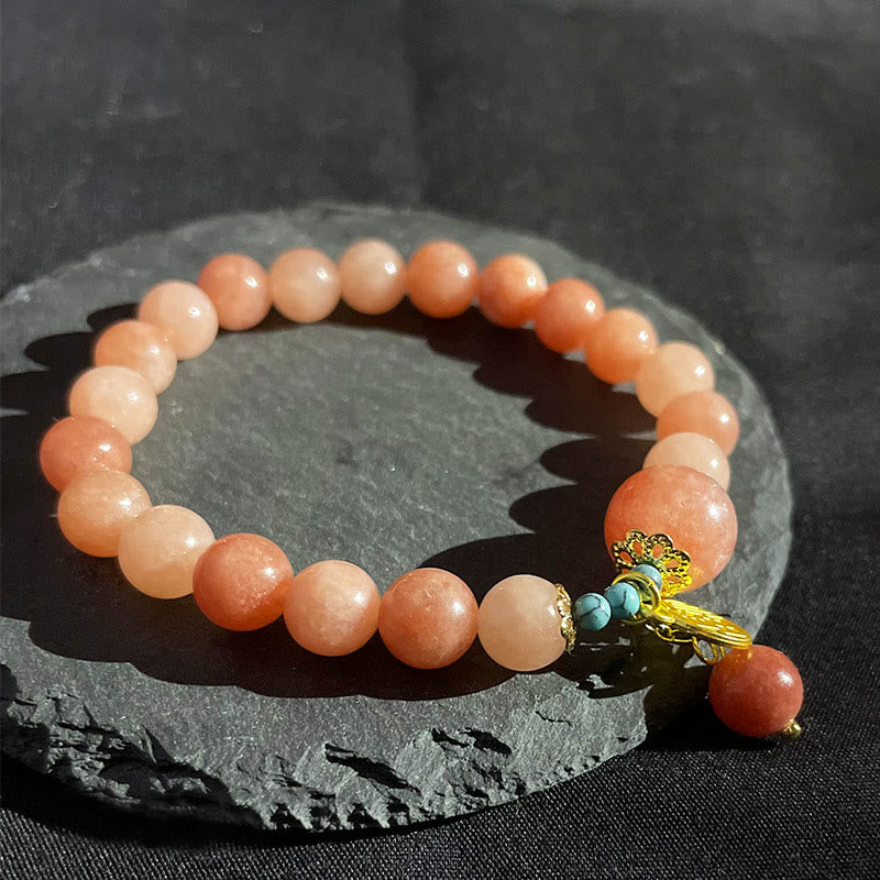 Nimara Ritual Natural Orange Stone Turquoise Fu Character Charm Luck Fortune Bracelet