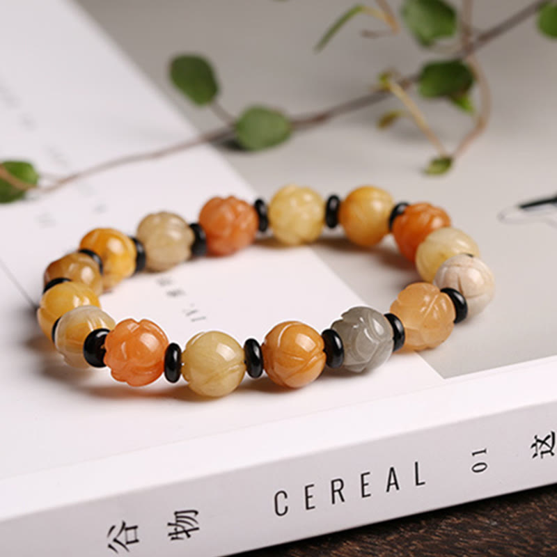 Nimara Ritual Golden Silk Jade Lotus Wealth Luck Bracelet