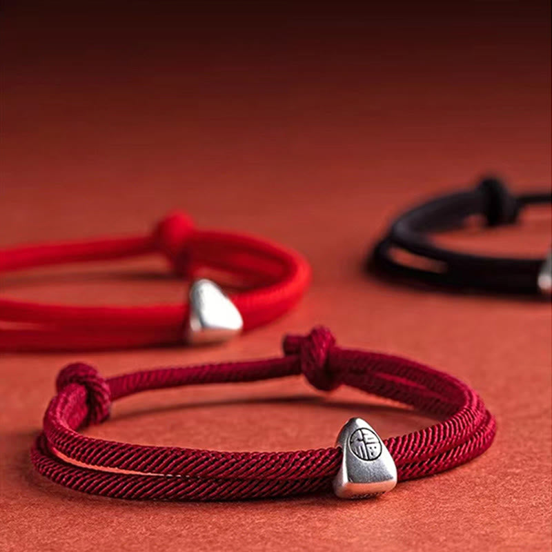 Nimara Ritual 925 Sterling Silver Fu Character Blessing Handmade Braided Bracelet