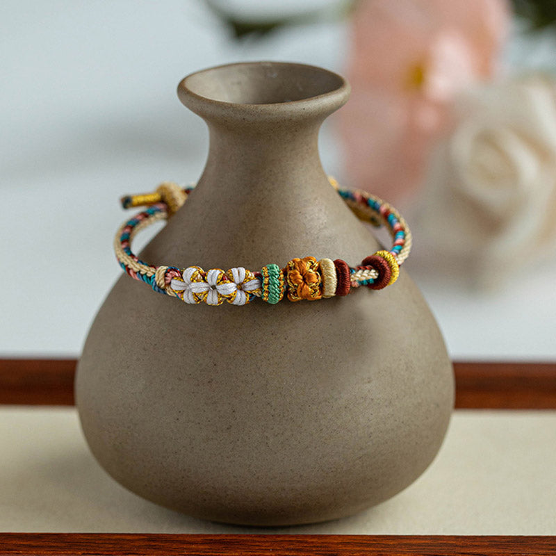 Nimara Ritual Handmade Dunhuang Color Peach Blossom Pattern Braid String Bracelet