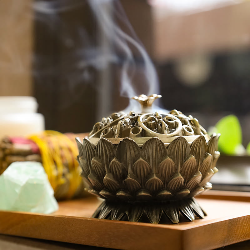 Nimara Ritual Tibetan Lotus Shaped Purify Incense Burner