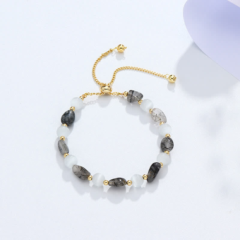 Nimara Ritual Amethyst Pink Crystal Black Rutilated Quartz Spiritual Awareness Bracelet