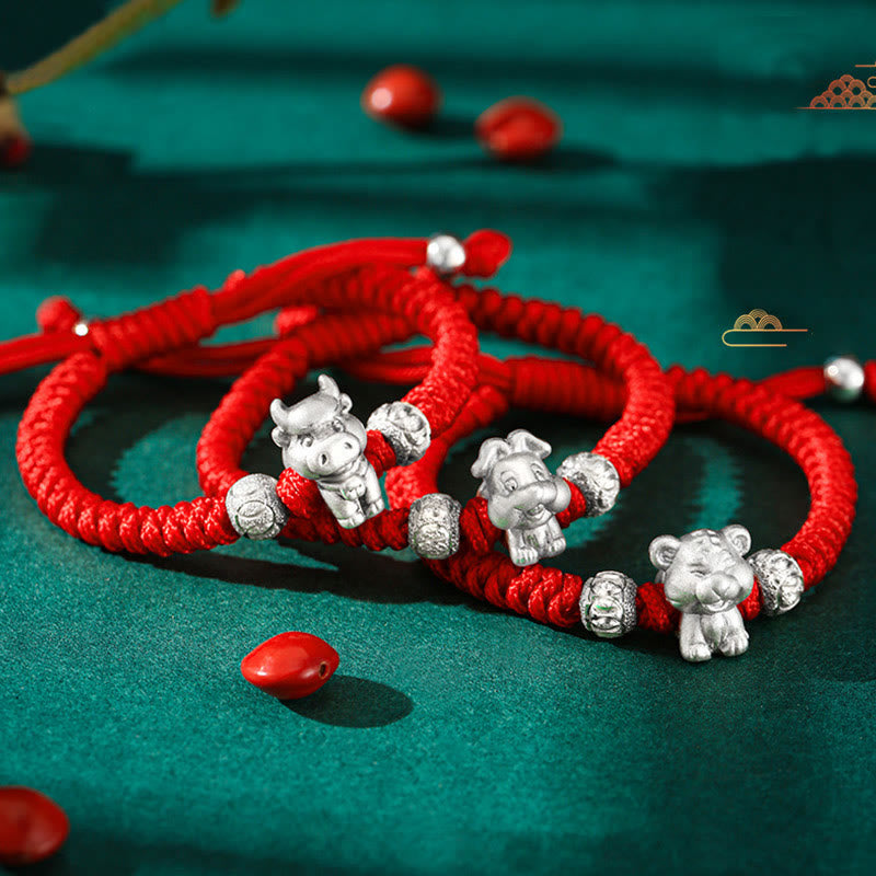 Nimara Ritual 999 Sterling Silver Chinese Zodiac Red Rope Luck Handcrafted Kids Bracelet