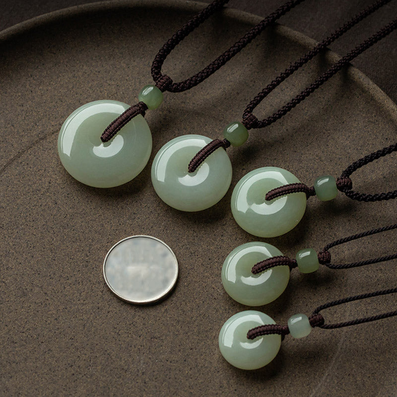 Nimara Ritual Natural Round Jade Peace Buckle Luck Prosperity Necklace Pendant