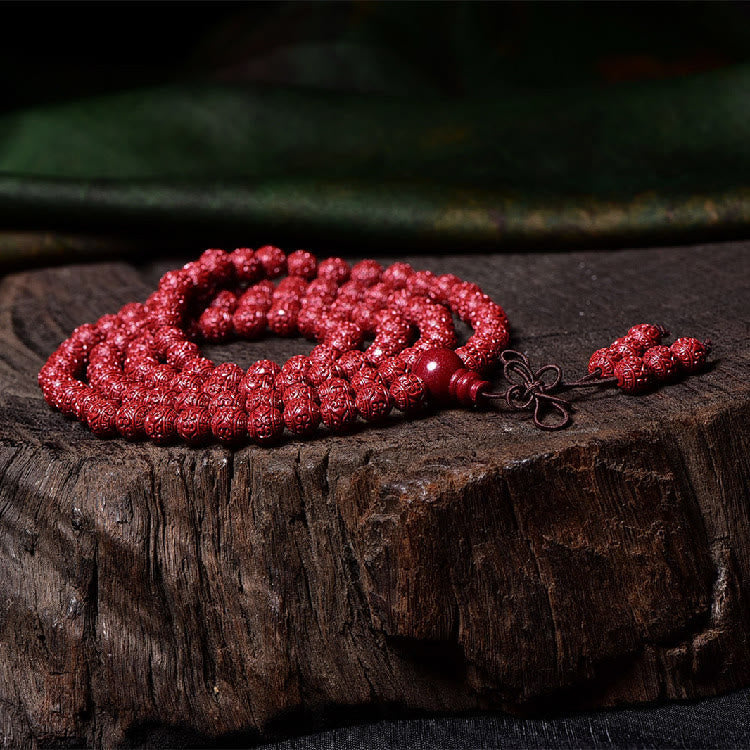 Nimara Ritual 108 Mala Beads Cinnabar Om Mani Padme Hum Pattern Engraved Blessing Bracelet