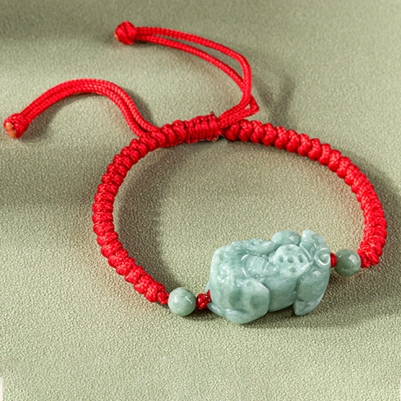 Nimara Ritual Handmade Natural Jade PiXiu Protection King Kong Knot Braided String Bracelet