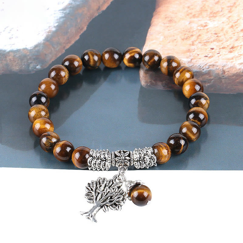 Nimara Ritual Natural Gemstone Tree of Life Lucky Charm Stretch Bracelet