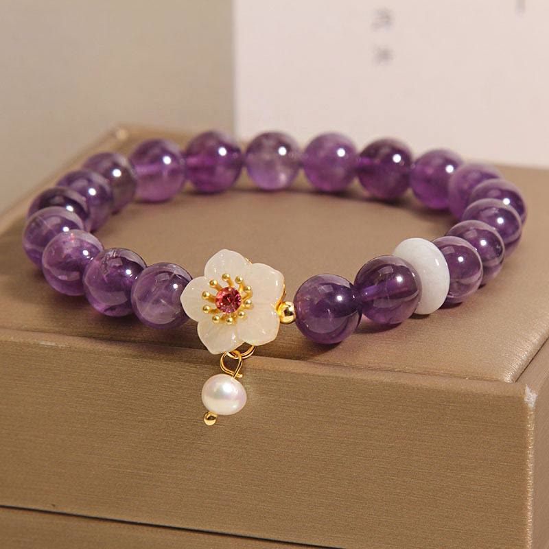 Nimara Ritual Natural Amethyst White Agate Pearl Charm Balance Bracelet