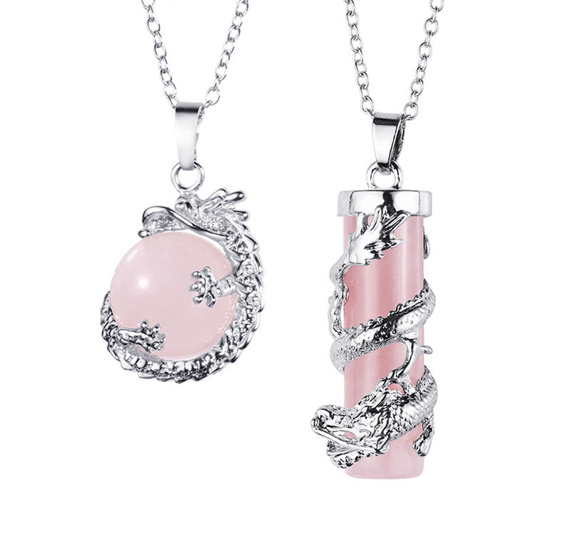 Nimara Ritual 2pc Dragon Wrapped Round Ball Gemstone Couple Necklace Pendant