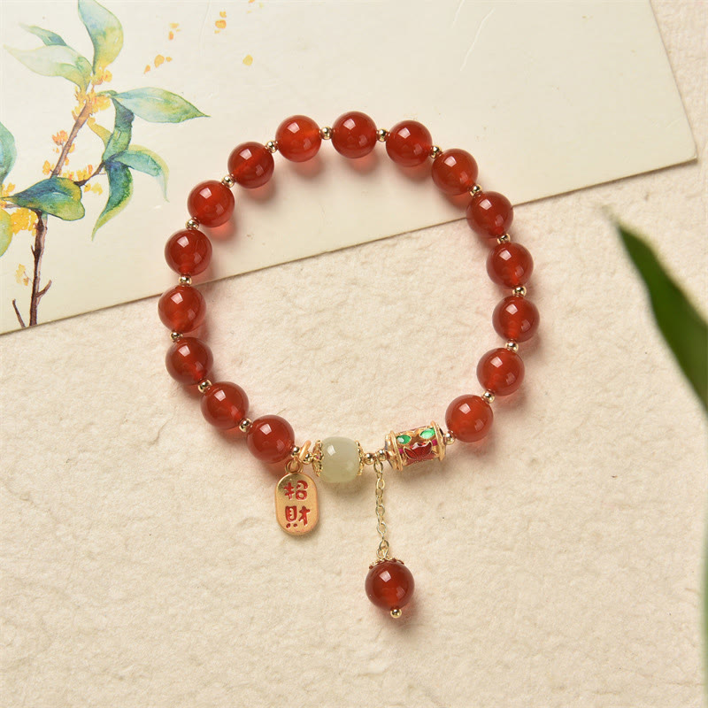 Nimara Ritual Natural Red Agate Jade Confidence Fortune Blessing Charm Bracelet
