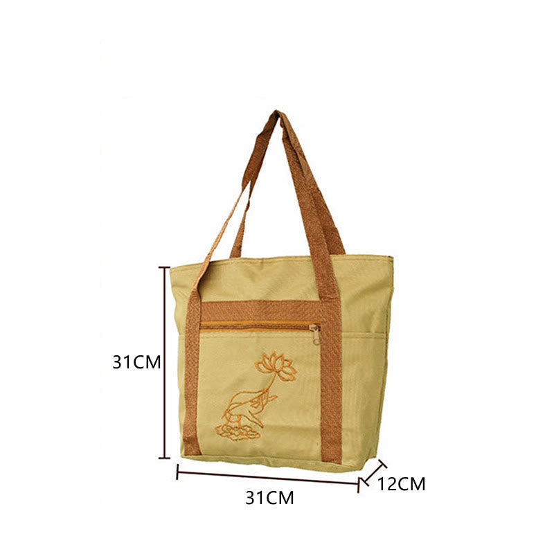 Nimara Ritual Spiritual Mind Practice Lotus Embroidery Pattern Canvas Shoulder Bag Tote Bag