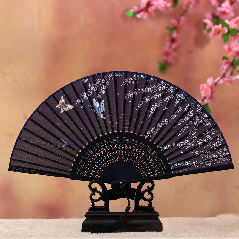 Nimara Ritual Cherry Blossom Lily Butterfly Bamboo Handheld Bamboo Folding Fan 21cm