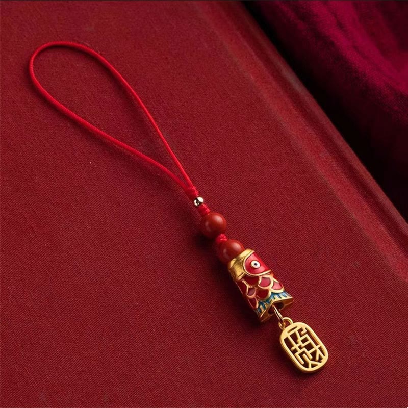 Nimara Ritual Koi Fish Cinnabar Attracting Wealth Wish Ruyi Charm Luck Phone Hanging Decoration