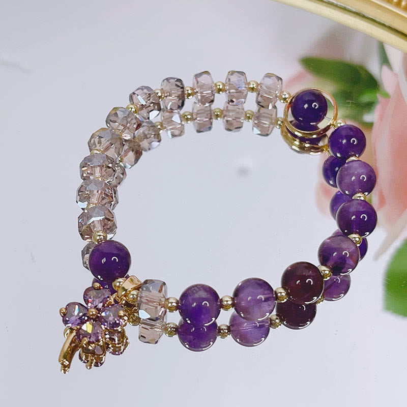 Nimara Ritual Amethyst Crystal Four Leaf Clover Healing Charm Bracelet