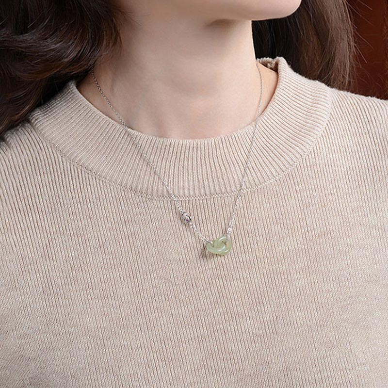 Nimara Ritual 925 Sterling Silver Round Jade Luck Prosperity Necklace Chain Pendant