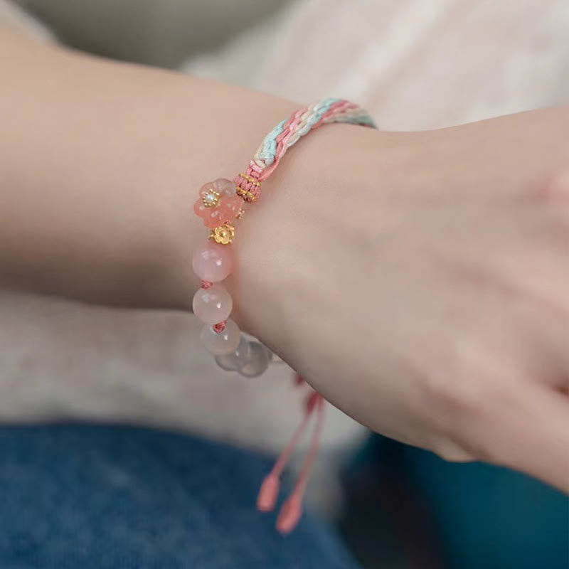 Nimara Ritual Natural Gradient Agate Reincarnation Knot Peach Blossom Wealth Luck Handmade String Bracelet