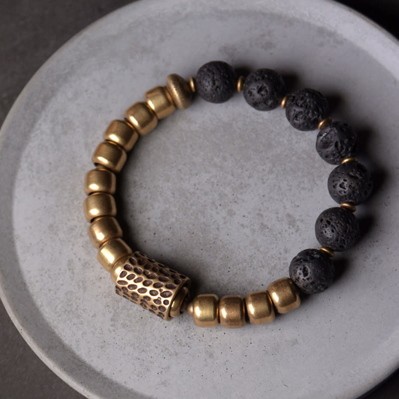 Nimara Ritual Lava Rock Stone Rainbow Obsidian Brass Support Healing Bracelet