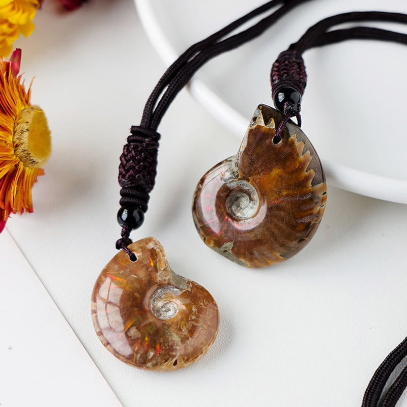 Nimara Ritual Natural Ammonite Fossil Snail Pattern Meditation Healing Necklace Pendant