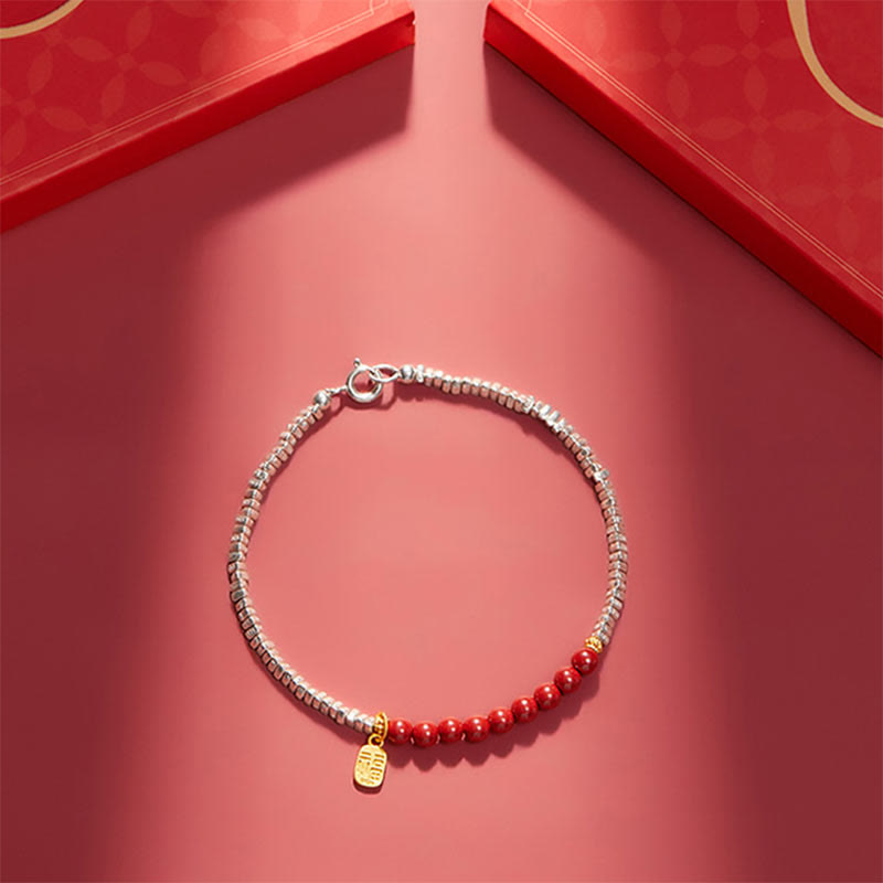 Nimara Ritual 925 Sterling Silver Cinnabar Fu Character Blessing Bracelet