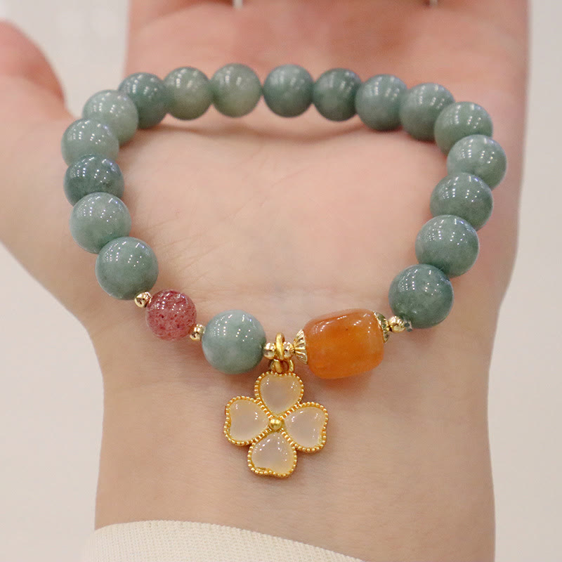 Nimara Ritual Jade Four Leaf Clover Charm Prosperity Bracelet
