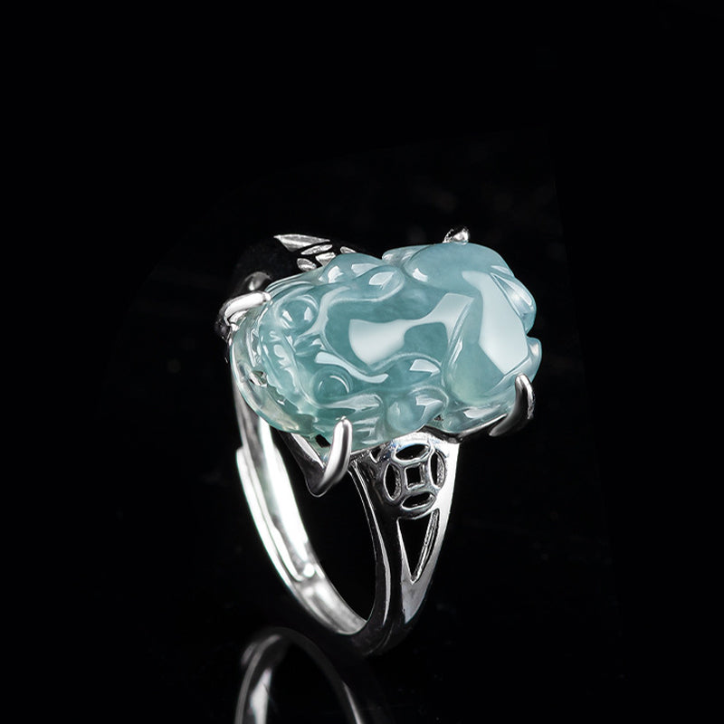 Nimara Ritual 925 Sterling Silver Fengshui Wealth Prosperity Jade PiXiu Luck Ring