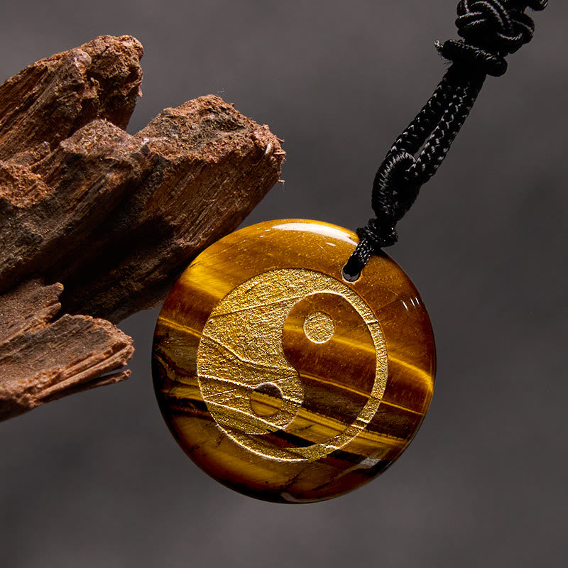 Nimara Ritual Various Crystal Amethyst Tiger Eye Green Aventurine Yin Yang Spiritual Necklace Pendant